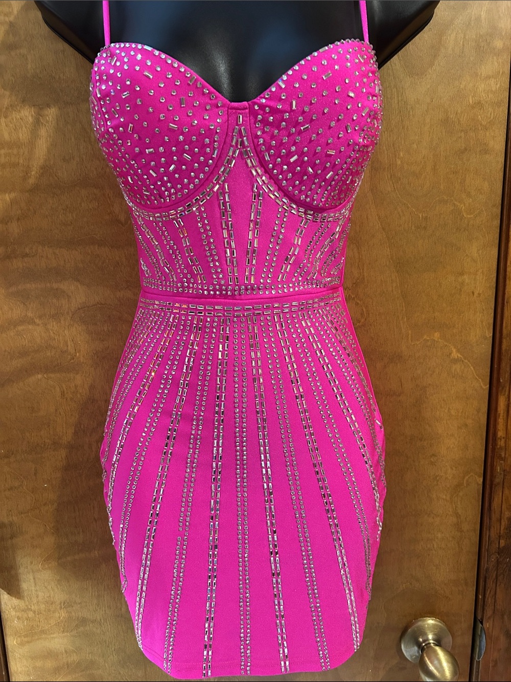 Strapless Hot Pink Beaded Bodycon Dress - Homecoming